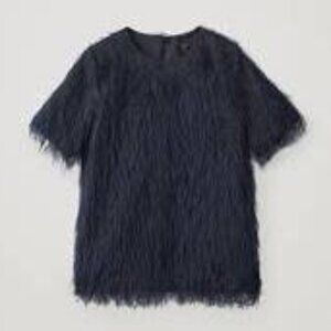 NWT- COS Navy Blue Women’s Feathered Faux Ostrich Short-Sleeved Top - Size 2